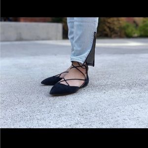 J Crew Suede lace-up pointed-toe flats in dark pacific size: 6.5 US